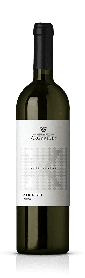 Argyrides Vineyards Xperimental Xynisteri 2024 white wine bottle on a dark background